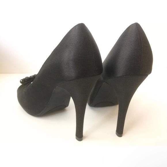 Apt 9 Arden Open Toe Satin Stiletto High Heel Black Beaded Decoration Size 9 - Picture 5 of 12